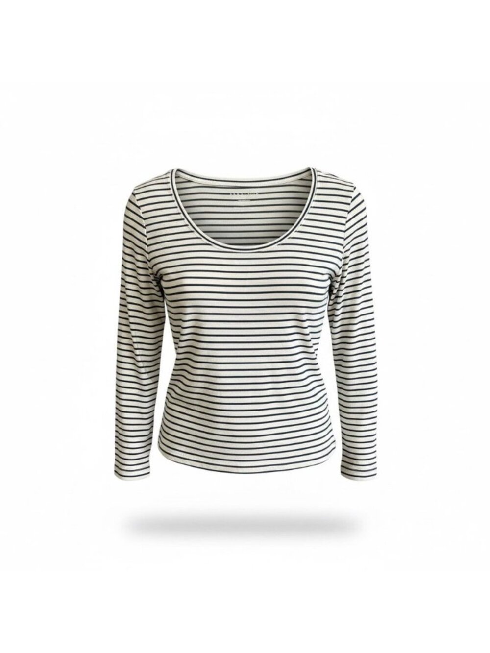 Ann Taylor Teal Green Striped Scoop Neck Capsule Minimalist Long Sleeve Tee L